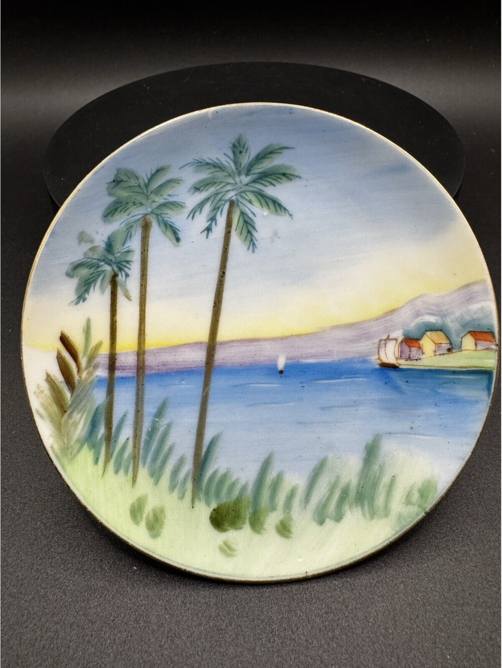 Vintage Made In Occupied Japan 4” Decorate Plate - Beach Palm Trees